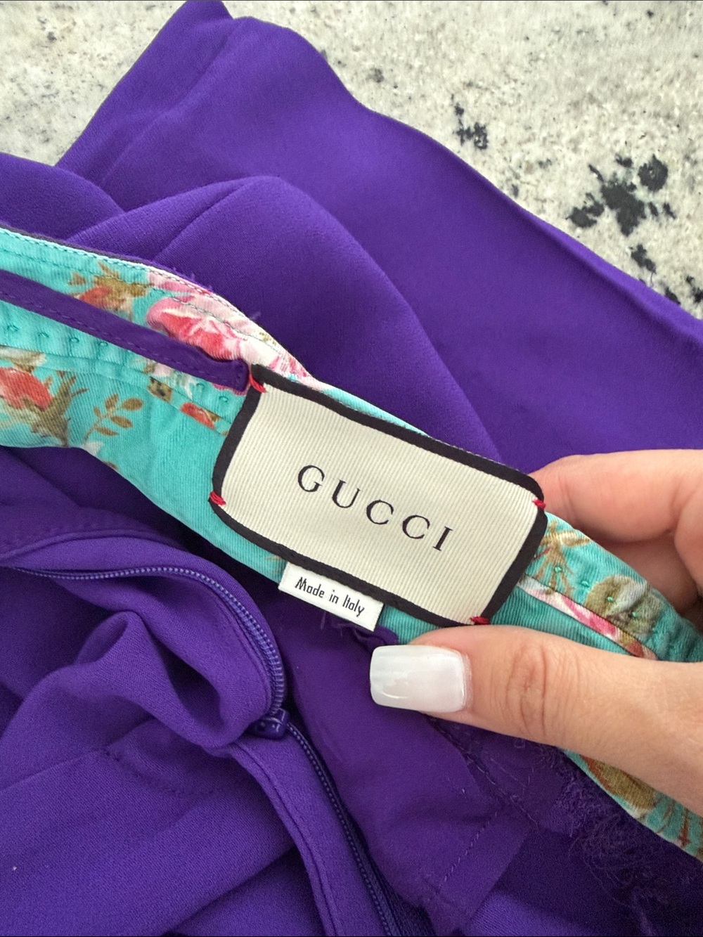 Gucci Violet Dress with Turquoise Floral Trim